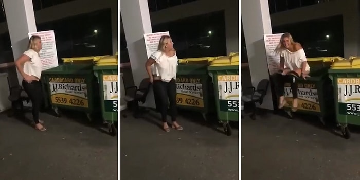 Çöp Konteynerine Çişini Yapmaya Çalışan Kadının Tepetaklak Olduğu Efsane An