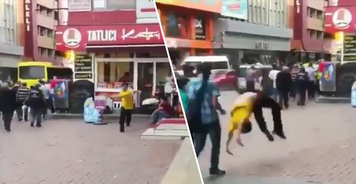 Sokak Ortasında Bruce Lee Gibi Takla Atarken Yoldan Geçen Vatandaşı Perişan Eden Genç
