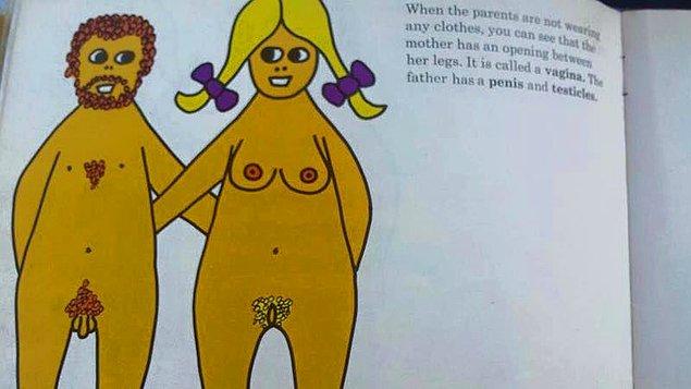 2. "Ebeveynler hiçbir kıyafetini giymediğinde, annenin bacakları arasında bir açıklık olduğunu görürsünüz. Bunun adı vajinadır. Babanınsa penisi ve testisleri vardır."