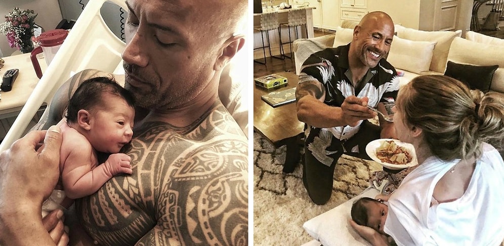 «Скала» покормил свою девушку с ложечки, пока она кормила грудью дочку, и сломал «мимиметр» всех родителей