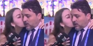Dünya Kupası Yayını Sırasında TRT Spor Çalışanını Öpen Kadın