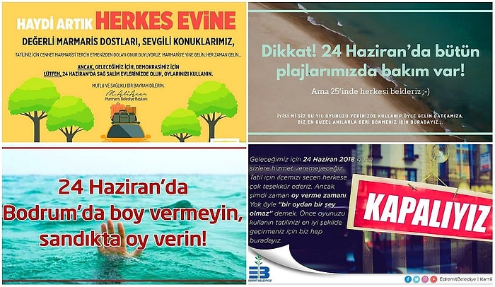 Belediyelerden Tatilcilere Mesaj Var: '24 Haziran'da Boy Vermeyin, Oy Verin'