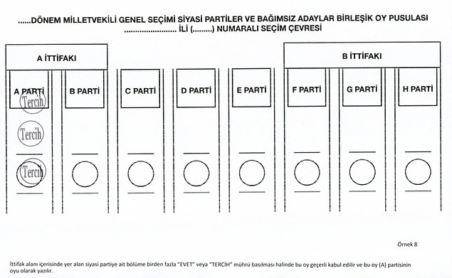 İttifak alanı içerisinde yer alan bir siyasi parti alanına parti çizgileri içinde birden fazla mühür basılırsa oy geçerli sayılır✅
