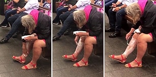 Metro İstasyonunda Kimseye Aldırış Etmeden Bacaklarını Tıraş Eden Sülalesi Rahat Kadın
