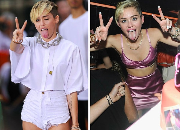 7. А это Майли Сайрус и её "мирный" жест: