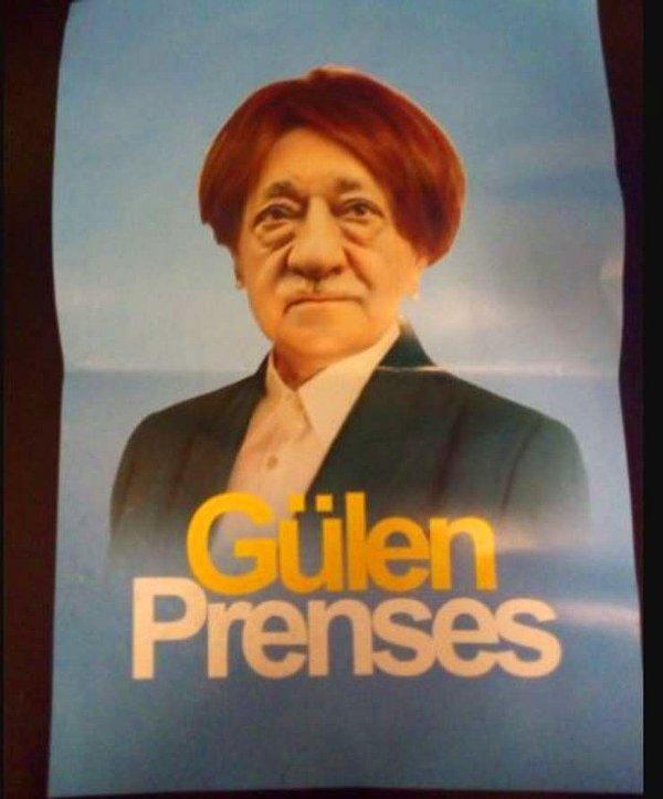 İYİ Parti Genel Başkanı Meral Akşener’in fotoğrafına ise FETÖ elebaşı Gülen yüzü montajlanmış.