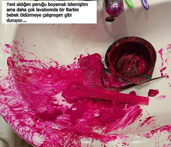 3. Ufacık bir uyarı: Pembe boyalar lavabonuzdan çıkmayabilir ama yine de siz bilirsiniz.  😂