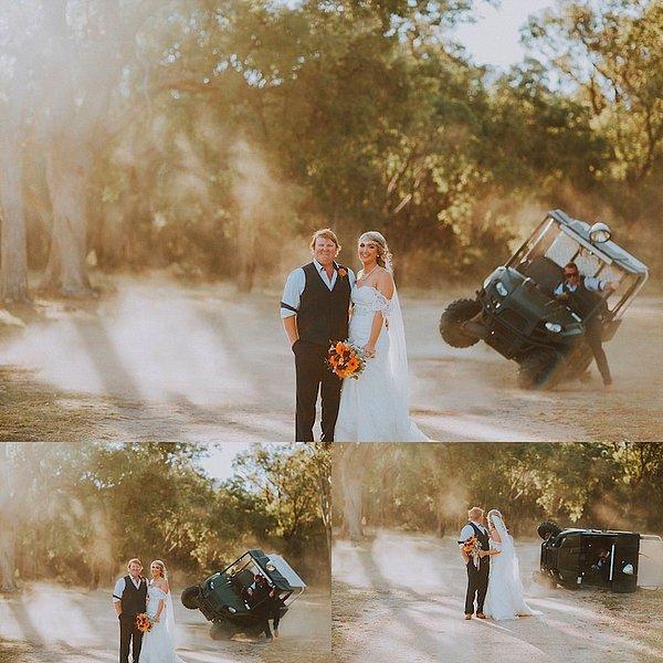 6. En yakın arkadaşının düğün fotoğrafını mahvetmek mi? Tek yapmanız gereken golf arabasıyla takla atmak...