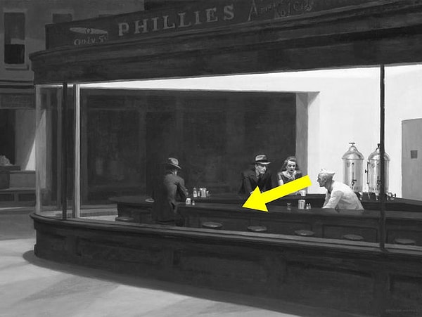 7. Какого цвета барная стойка на картине "Полуночники"?