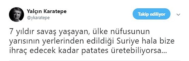Türkiye'nin, iç savaşın yaşandığı Suriye'den patates ithal etmesi sosyal medyanın gündeminde...