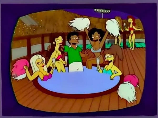 6. В первых минутах матча команды забивают друг другу по голу, и радостный мексиканский футболист прыгает в джакузи, где сидят девушки в купальниках.