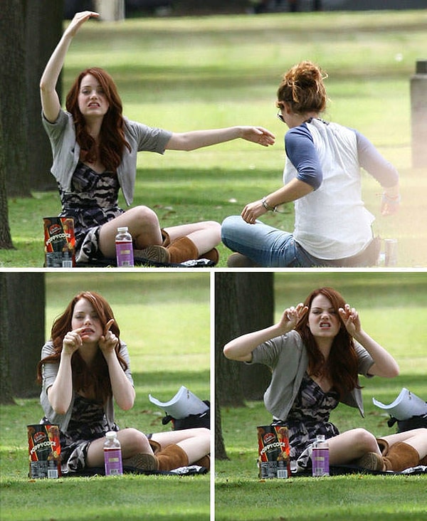 6. Эмма Стоун показывает назойливым папарацци все, что она о них думает