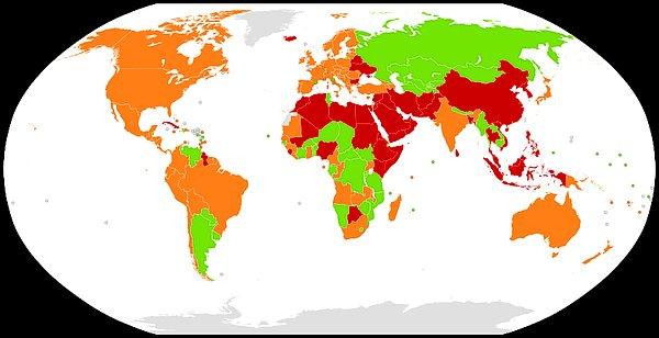 Ülkelere göre çocuk pornografisi taşıma veya bulundurmanın yasal durumu aşağıdaki gibi;