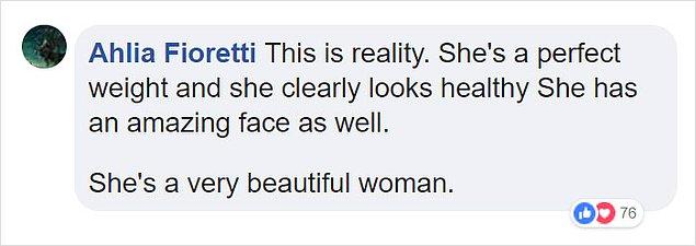 "Bu gerçekliktir. Kadın çok sağlıklı bir kiloda ve sağlıklı göründüğü de açıkça ortada. Harika bir yüzü de var."
