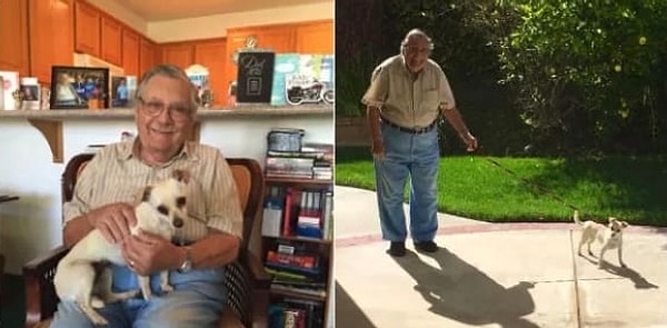 3. «Мой дедушка только что завел собаку, и его сиделка делает эти фотографии, чтобы отправить мне 😭😭😭»