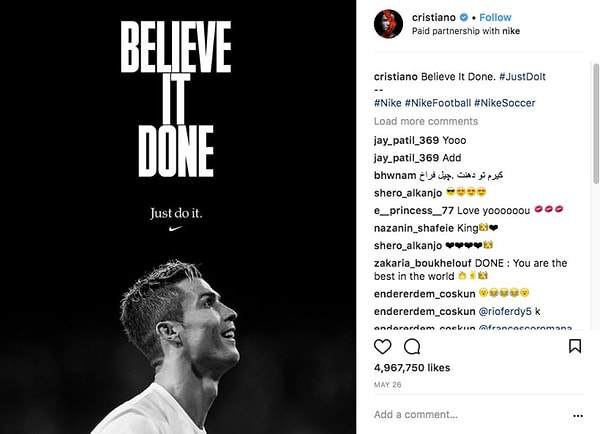 3. Последняя сделка с Nike будет приносить спортсмену более 19 млн фунтов в год до конца его дней. Такими темпами к тому времени, как Роналду стукнет 73 года, один только этот источник принесет ему миллиард долларов