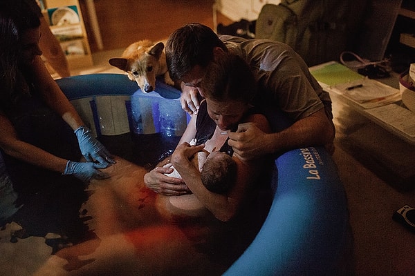 8. Во время самих родов Брук не осознавала, насколько увлеченно следил за всем процессом Рэйнджер. Только благодаря фотографиям она увидела необыкновенную реакцию своей любимой собаки.