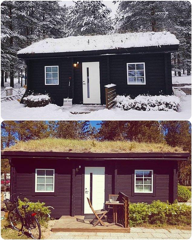 5. İsveç'in kuzeyinde bulunan bu ev yazın ayrı güzel kışın ayrı...