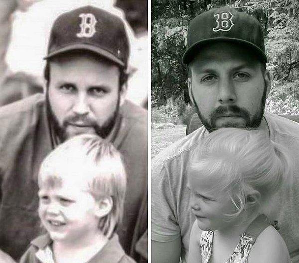 4. "26 yıl arayla, yaklaşık aynı yaşlardayız. Babam ve benim olduğum fotoğraf 1990 yılında, oğlumla olduğum ise 2016 yılında çekildi."