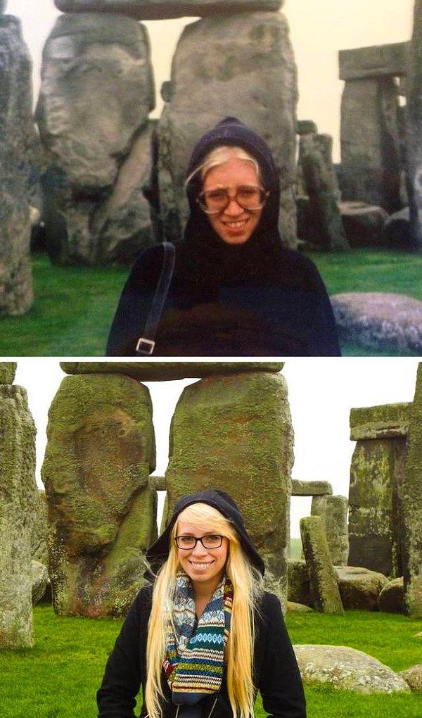 17. "Bu fotoğraflarda annem 26, bense 23 yaşındayım. 34 yıl arayla Stonehenge'de çektirdik."