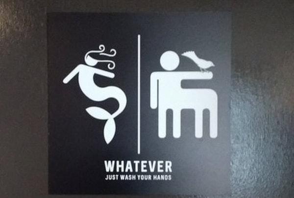 10. "Kim olursan ol yine gel, tek şart ellerini yıkaman" diyen yaratıcı tuvalet tabelası. 😂🖖