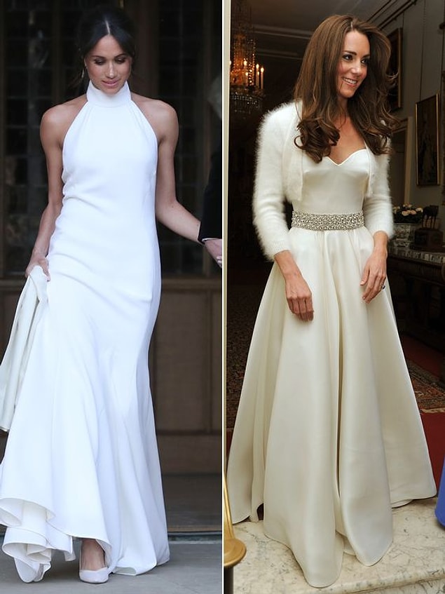 Düğün sonrası resepsiyonunda Kate ve Meghan'ın tercihleri ise bu şekilde olmuştu. Gelinlik tercihi ile eleştirilere maruz kalsa da düğün sonrası giydiği bu sade elbise ile her şeyi unutturdu yeni gelin Markle.