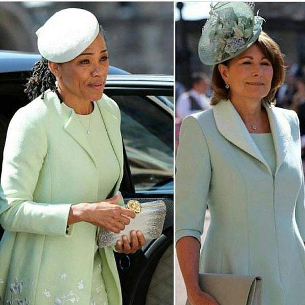 Kate Middleton'ın annesi Carole Middleton ve Meghan Markle'ın annesi Doria Rogland, Meghan ve Prens Harry'nin düğününde benzer tercihlerde bulundular.