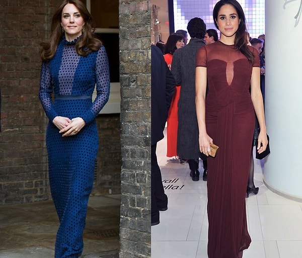 5. На этот раз платья разного цвета, но фасон (и декольте!) почти одинаковые.