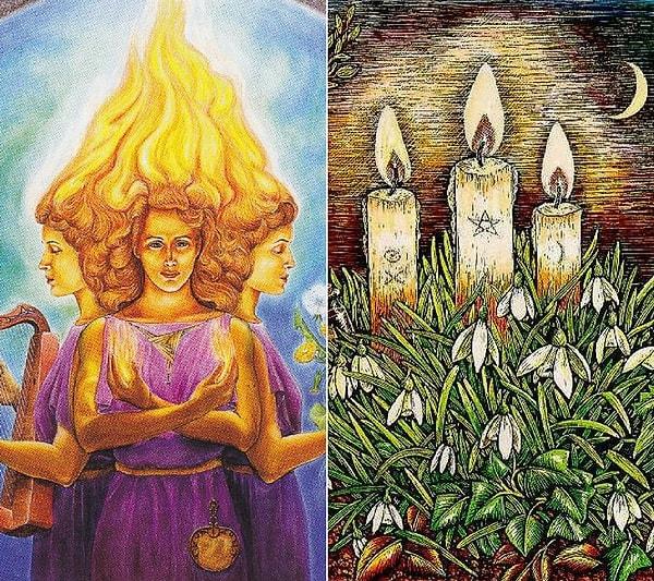 İrlanda'da Hristiyanlık öncesi dönemin bolluk, bereket, doğurganlık ve ilkbahar Tanrıçası Brigid.