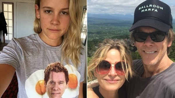 10. Кира Седжвик, Кевин Бейкон и их дочь Соуси.