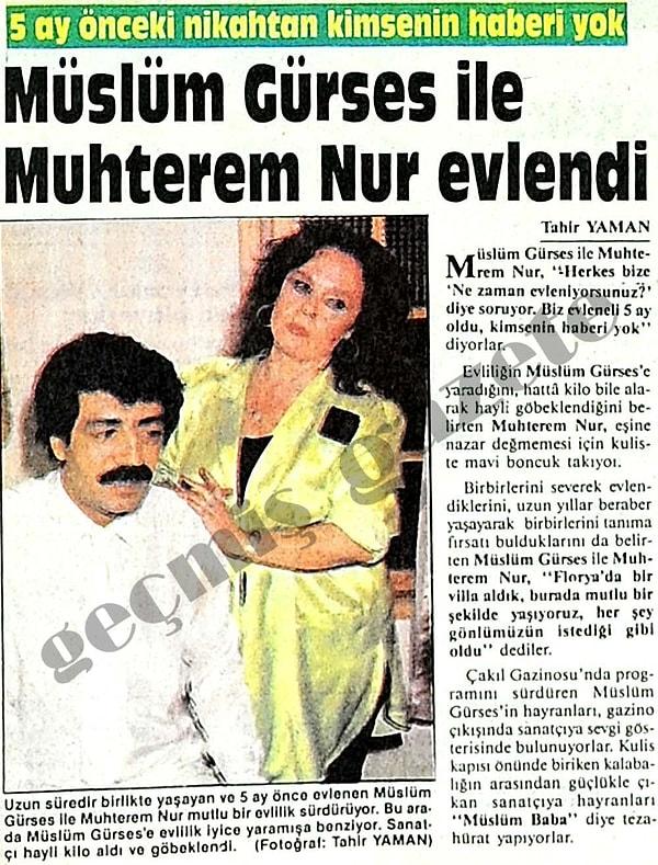 1986 (Bulvar): Müslüm Gürses ve Muhterem Nur'un sakince dünyaevine girmesi