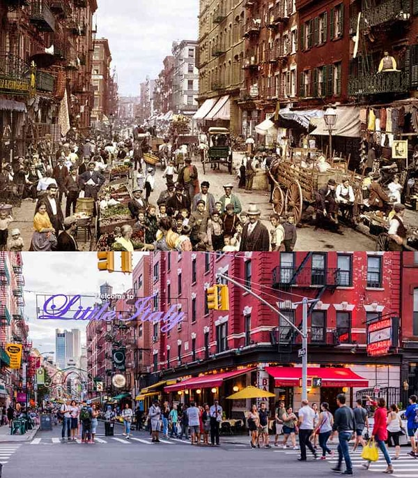 3. Малберри-стрит (Манхэттен) в Нью-Йорке: 1900 vs. 2014