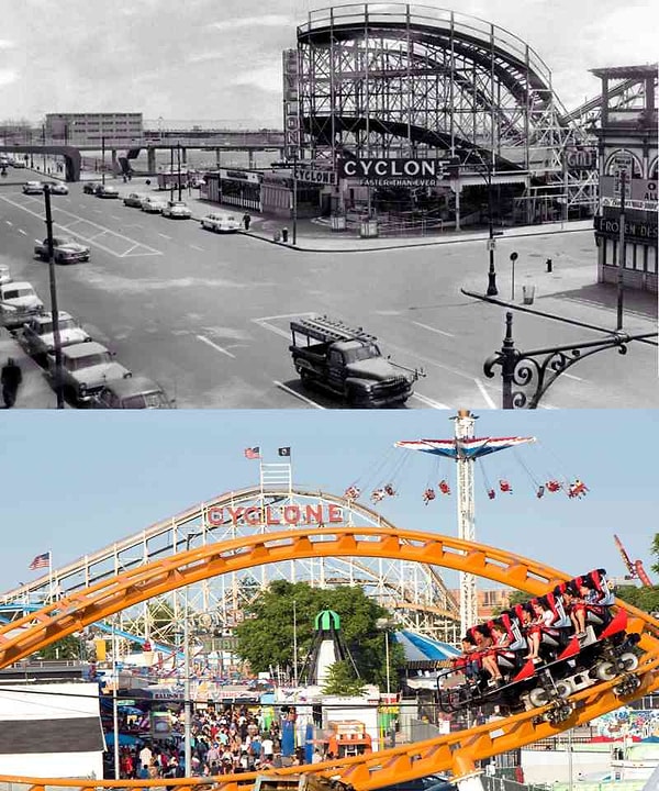 8. Атракцион "Циклон" в луна-парке на полуострве Кони-Айленд (Бруклин, Нью-Йорк): 1961 vs. 2018