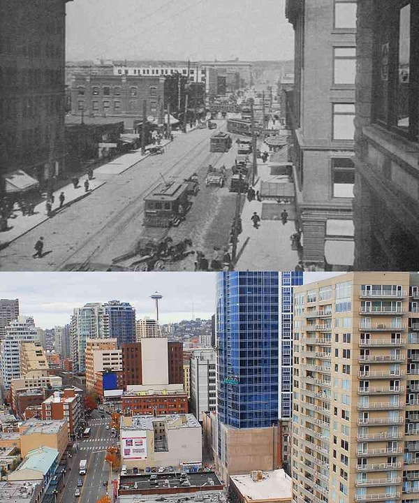 15. Улица Pike Street в Сиэтле: 1909 vs. 2018