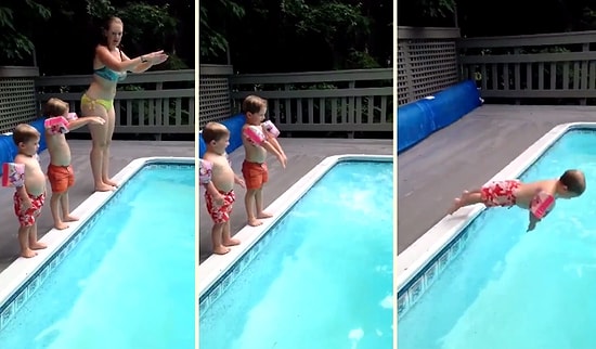 Annesi ve Kardeşinin Ardından Havuza Efsane Bir Atlayış Gerçekleştiren Ufaklık