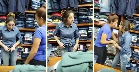 Üst Üste Kot Pantolonları Giyip Çalmak İsterken Yakalanan Kadını Tokat Manyağı Yapan Kadınlar