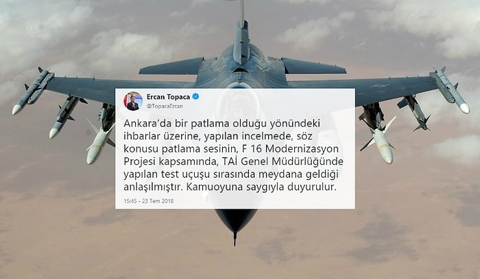 Ankara Patlama Sesi: 'Test Uçuşu Yapan F-16 Nedeniyle Meydana Geldi