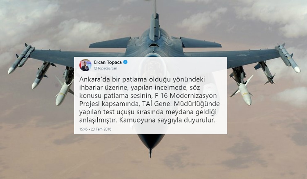 Ankara Patlama Sesi: 'Test Uçuşu Yapan F-16 Nedeniyle Meydana Geldi
