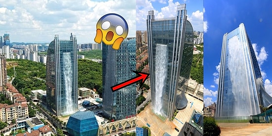 Çin'de Bir Gökdelene İnşa Edilen 108 Metrelik İnanılmaz Şelale