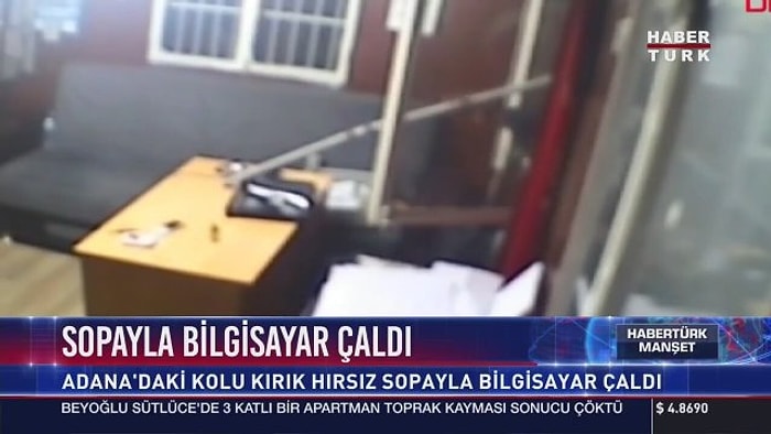 Kırık Koluna Rağmen Sopayla Bilgisayar Çalan Adanalı Hırsız