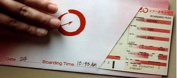 11. "Убить Билла. Фильм 1": Мы можем четко видеть имя Невесты на ее билете - Беатрикс Киддо.