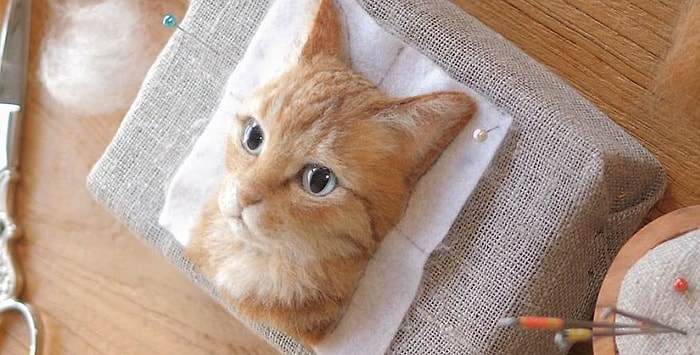 3D-портреты кошек от японского художника, использующего войлок для своих поделок