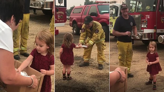 Yangına Müdahale Eden İtfaiye Ekibine Yemek Dağıtan 2 Yaşındaki Ufaklık