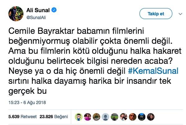 Kemal Sunal'ın oğlu Ali Sunal'dan, Cemile Bayraktar'a cevap gecikmedi elbette.