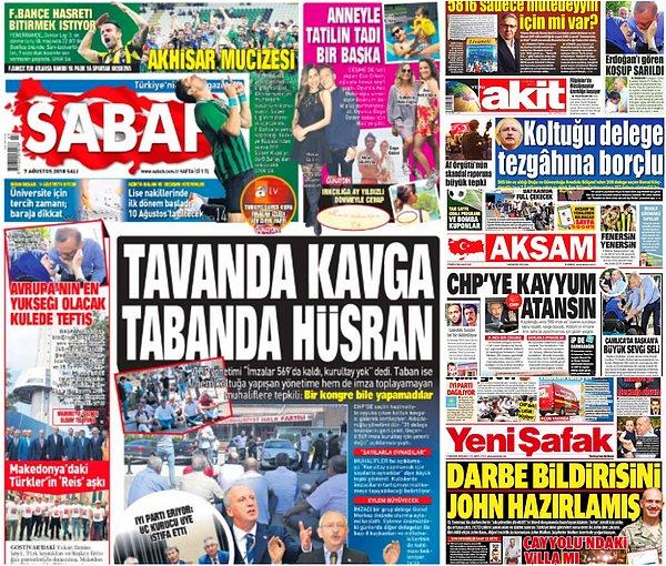 Sabah gazetesi tv kulesini manşete alırken, Akit Kılıçdaroğlu'nu manşete taşıdı.