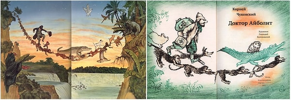 5. Хью Лофтинг, «История доктора Дулиттла» (1920 г.) / Корней Чуковский, «Доктор Айболит» (1924 г.).