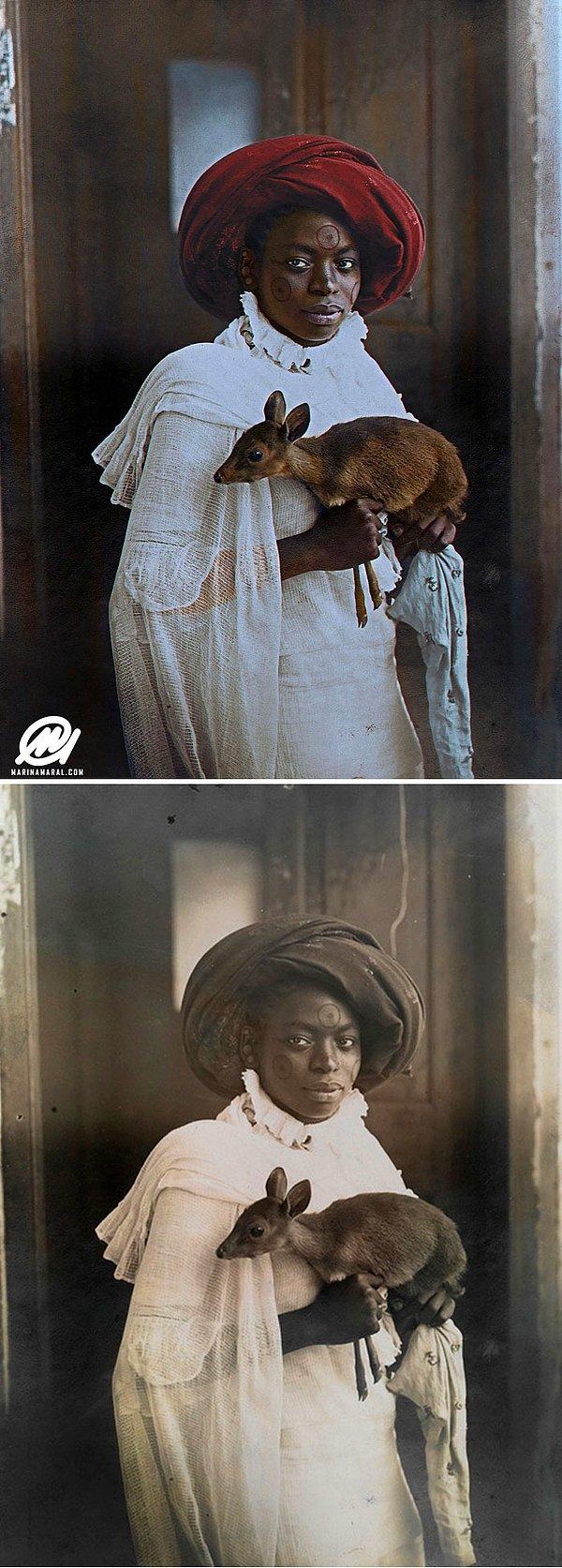12. Elinde dikdik taşıyan genç Kenyalı kadın, Mombasa, 1909