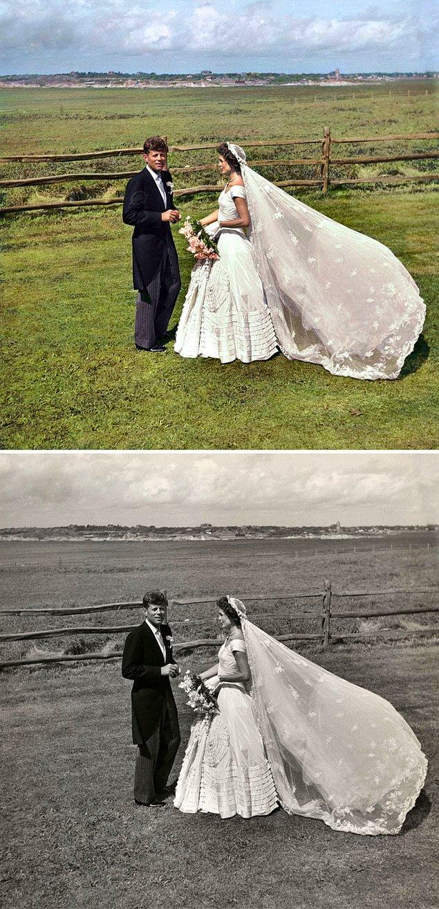 14. Düğün günlerinde Senatör John F. Kennedy ve Jacqueline Bouvier Kennedy. 12 Eylül 1953