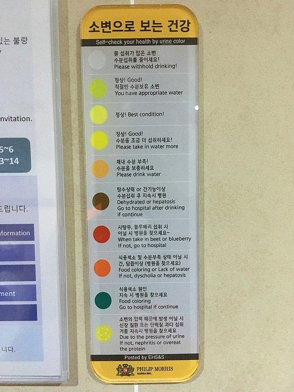 10. Philip Morris, Kore'de idrarınızın rengine göre size tavsiyeler veren tabela: