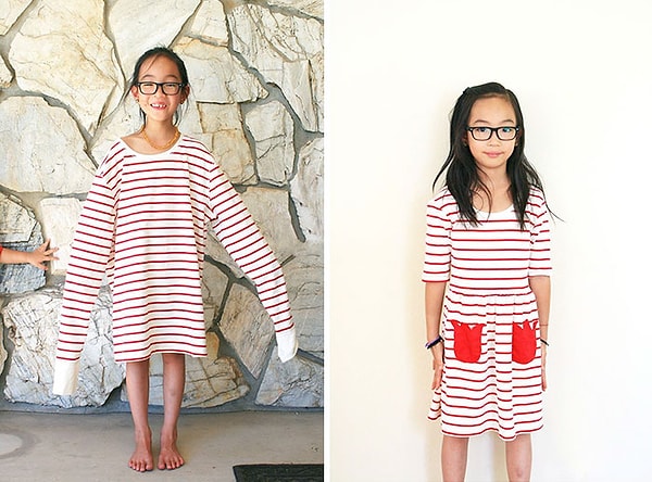 4. Одежду для перешивки она берёт из благотворительных магазинов, а также у родственников и друзей, постоянно совершенствуя свои навыки.